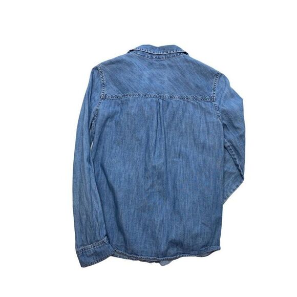 SO‎ Juniors Medium Wash Blue Denim Chambray Long Sleeve Cotton Top sz Small - Picture 4 of 5
